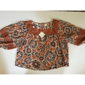 Zac & Rachel Women 3XL Blouse Boho Floral Lace Crochet Floral Rust Orange NWT